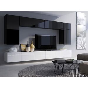 Mobistoxx Mur tv-hifi NAPOLI 10 portes noir brillant/blanc brillant