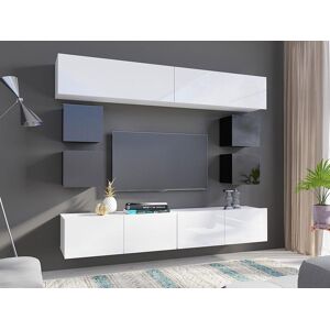 Mobistoxx Mur tv-hifi BUENOS 10 portes blanc brillant/noir brillant