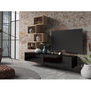 Mobistoxx Mur tv-hifi BURANO 3 portes noir brillant/chene artisan