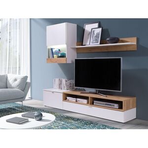 Mobistoxx Mur tv-hifi ROXANE 3 portes blanc/chene dore avec led