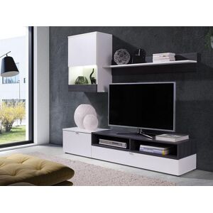 Mobistoxx Mur tv-hifi ROXANE 3 portes blanc/pin fonce avec led