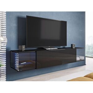 Mobistoxx Meuble tv-hifi VIGSY 1 porte noir/noir brillant avec led