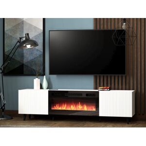 Mobistoxx Meuble tv-hifi cheminee PAFLI 2 portes blanc/noir