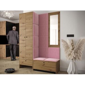 Mobistoxx Vestiaire BAMOK 4 portes chene artisan avec coussins rose