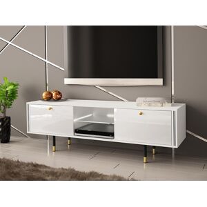 Mobistoxx Meuble tv-hifi WILAS 2 portes blanc/blanc laqué avec led - Publicité