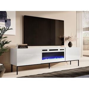 Mobistoxx Meuble tv-hifi cheminee SKIPPY 2 portes blanc/blanc brillant