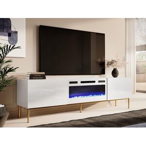 Mobistoxx Meuble tv-hifi cheminee SKIPPY II 2 portes blanc/blanc brillant