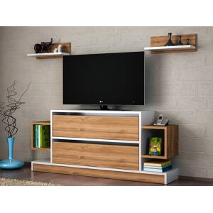 Mobistoxx Meuble tv-hifi MAGNOLIA 2 portes abattantes noyer/blanc avec etageres murales