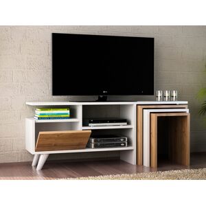 Mobistoxx Meuble tv-hifi NATURALO 1 porte abattante blanc/noyer