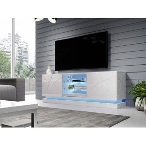 Mobistoxx Meuble tv-hifi AGNOS 2 portes 160 cm blanc/blanc brillant avec led