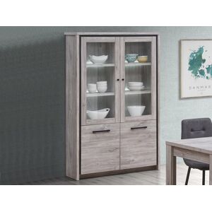 Mobistoxx Vitrine ELINA 4 portes chene gris avec led