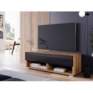 Mobistoxx Meuble tv-hifi ACAPULCO 1 porte battante 100 cm chêne wotan/noir brillant sans led