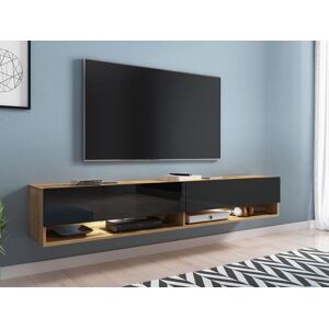 Mobistoxx Meuble tv-hifi ACAPULCO 2 portes battantes 180 cm chêne wotan/noir brillant avec led - Publicité