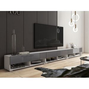 Mobistoxx Meuble tv-hifi ACAPULCO 3 portes battantes 300 cm blanc/gris brillant sans led - Publicité