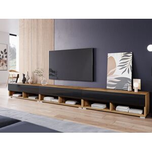 Mobistoxx Meuble tv-hifi ACAPULCO 3 portes battantes 300 cm chêne wotan/noir brillant sans led - Publicité