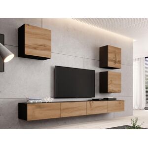 Mobistoxx Mur tv-hifi ZIGGY XXIII 5 portes noir/chêne wotan sans led - Publicité