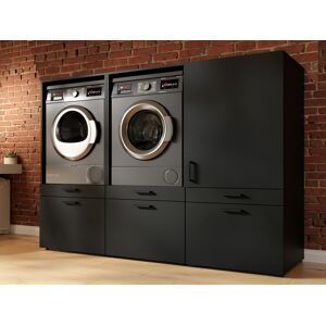 Mobistoxx Meuble WASHING 2 machines côte a côte avec armoire 1 porte 2 tiroirs medium noir