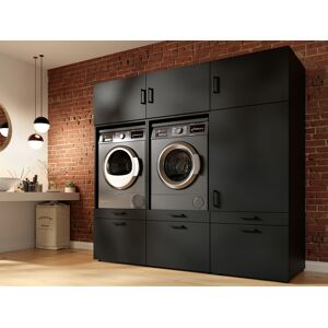 Mobistoxx Meuble WASHING 2 machines côte a côte avec armoire 1 porte 2 tiroirs large noir