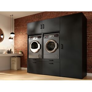 Mobistoxx Meuble WASHING 2 machines côte a côte avec armoire 1 porte large noir