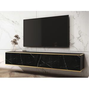 Mobistoxx Meuble tv-hifi OROKI 3 portes battantes noir/noir marbre royal