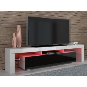 Mobistoxx Meuble tv-hifi BULLY 2 portes blanc/noir brillant avec led