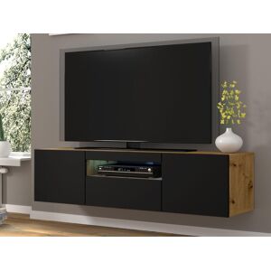 Mobistoxx Meuble tv-hifi AUREO 3 portes 150 cm chene artisan/noir avec led