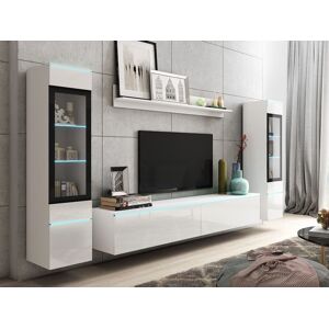 Mobistoxx Mur tv-hifi VITTORIO 6 portes blanc brillant avec led