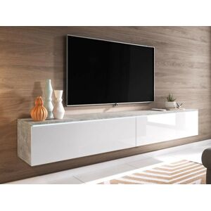 Merkloos Meuble tv-hifi DUBAI 2 portes battantes 180 cm béton/blanc brillant sans led