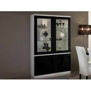 Mobistoxx Vitrine ROMEO 4 portes blanc laque/noir laque avec led - Publicité