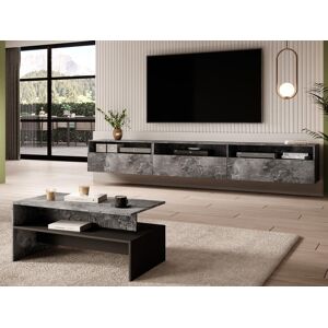 Mobistoxx Meuble tv-hifi BABEL II 3 portes 3 niches ardoise coloree avec table basse