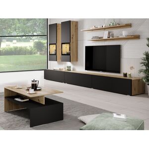 Mobistoxx Mur tv-hifi BABEL 5 portes chêne artisan/noir mat sans led avec table basse