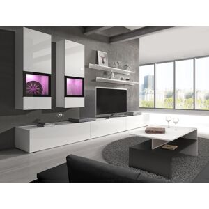 Mobistoxx Mur tv-hifi BABEL 5 portes blanc/blanc laqué avec led avec table basse