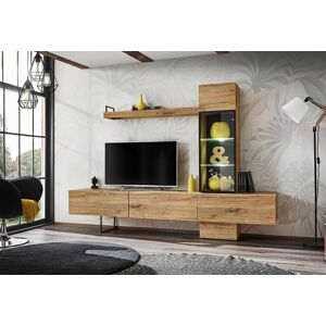 ASM Meubles de salon en bois et metal : 1 meuble TV, 1 vitrine et 1 etagere murale