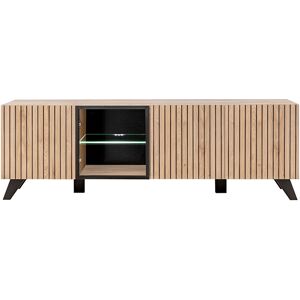 ASM Meuble TV en bois avec vitrine eclairee Liam ? 160 x 45 x 52 cm