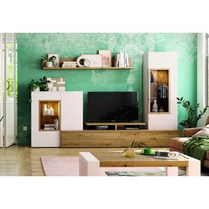 Ramis Meubles de salon en bois : 2 vitrines, 2 caissons bas, 1 plateau TV, 1 etagere