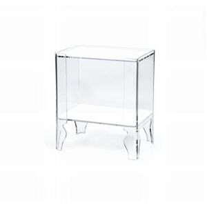 EMPORIUM table de chevet NAIF 1 (Transparent avec étagères blanches - Verre acrylique)