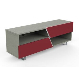 MUNARI meuble TV MK162 jusqu'a 65 Collection CORTINA WAVE (Chene gris / Rouge - bois et metal)