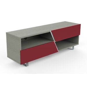 Meuble TV  jusqu'à 65" Collection CORTINA WAVE (Chêne gris / Rouge - bois et métal)