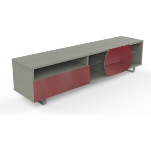 MUNARI meuble TV MK195 jusqu'a 75 Collection CORTINA GAME (Chene gris / Rouge - bois, Verre et metal)