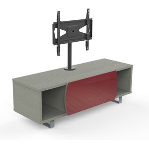 Meuble TV  jusqu'à 55" Collection CORTINA EASY (Chêne gris / Rouge - bois, Verre et métal)