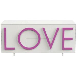 DRIADE buffet LOVE MEDIUM (Blanc trafic / Rose fluo - MDF laque)