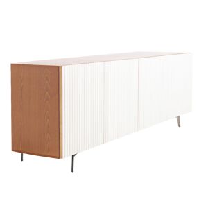 HORM buffet avec 5 portes LEON sur base Mid-Century Modern L 240 cm (H 80 cm - Bois blond et portes en hetre blanchi et bois blond)