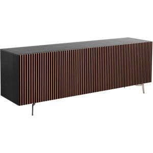 HORM buffet avec 5 portes LEON sur base Mid-Century Modern L 240 cm (H 80 cm - Hetre teinte moka et portes cerisier et hetre teinte moka)