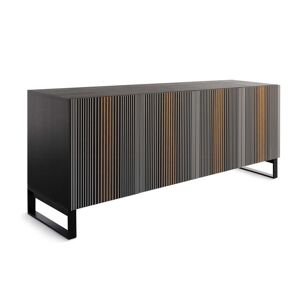 HORM buffet avec 4 portes CARLOS sur base Minimal Design L 192 cm (H 96 cm, hetre teinte moka - bois et verre)