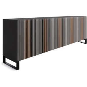 HORM buffet avec 5 portes CARLOS sur base Minimal Design L 240 cm (H 96 cm, hetre teinte moka - bois et verre)