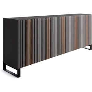 HORM buffet avec 5 portes CARLOS sur base Minimal Design L 240 cm (H 128 cm, hêtre teinté moka - bois et verre) - Publicité