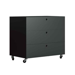 KRIPTONITE meuble a tiroirs sur roulettes 3 tiroirs L 75,5 cm (Noir mat - Aluminium et bois)