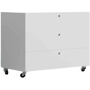 KRIPTONITE meuble a tiroirs sur roulettes 3 tiroirs L 90 cm (Blanc Opaque - Aluminium et bois)