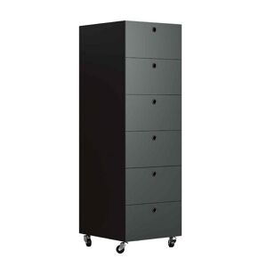 KRIPTONITE meuble a tiroirs sur roulettes 6 tiroirs L 40 cm (Noir mat - Aluminium et bois)