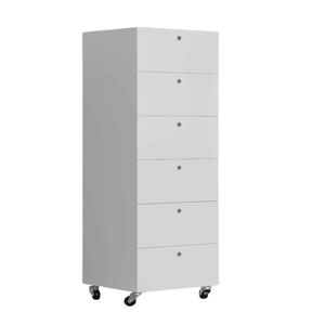 KRIPTONITE meuble a tiroirs sur roulettes 6 tiroirs L 60 cm (Blanc Opaque - Aluminium et bois)